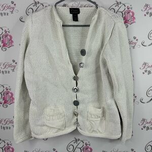 Pure handknit sweater cardigan thick Cream Knit Cardigan with Button Detail